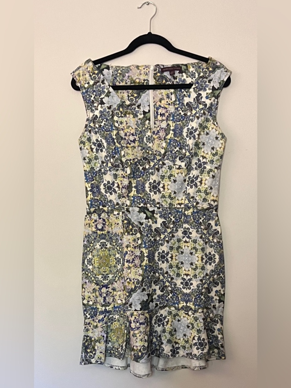 Marchesa Voyage Floral Pattern Cap-Sleeve Cocktail Dress Blue Yellow Green 8/6